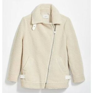 Loft Faux Shearling Aviator Moto Coat Jacket Grey Sand Heavy Weight Buckle XL